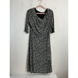 Womans Jessica Howard 14 Black White Midi Dress 3/4 Sleeve Side Zip